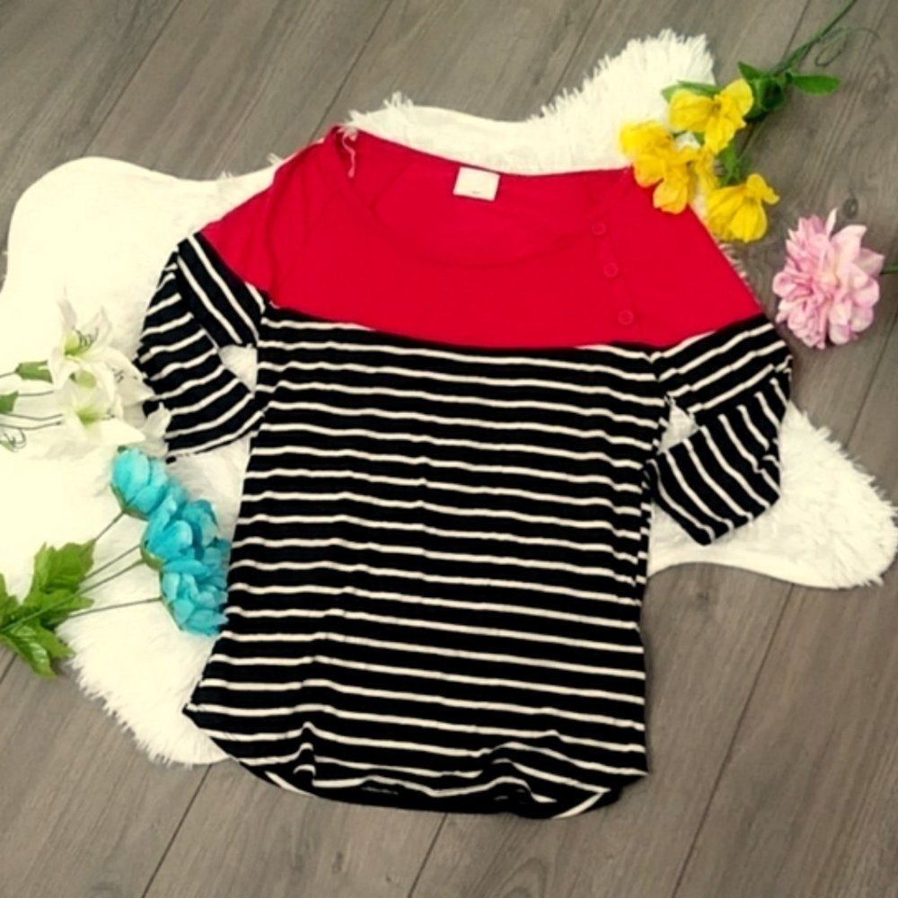 2/$24 Tua Scoop Neck Red and Black Stripe Top